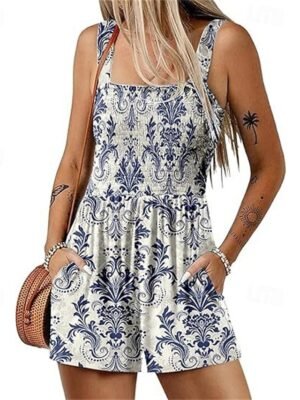 Casual Baggy Floral Sleeveless Romper Shorts - Image 6