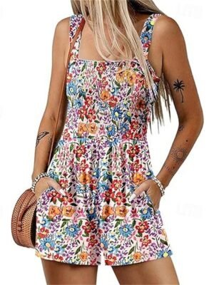 Casual Baggy Floral Sleeveless Romper Shorts - Image 7