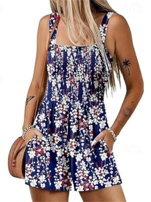 Casual Baggy Floral Sleeveless Romper Shorts - Image 8