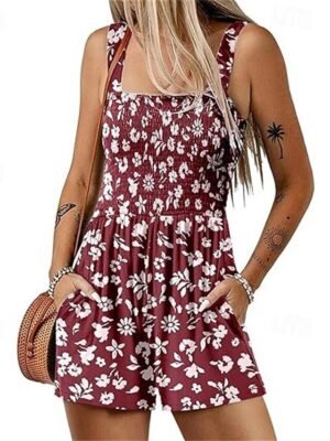 Casual Baggy Floral Sleeveless Romper Shorts - Image 9