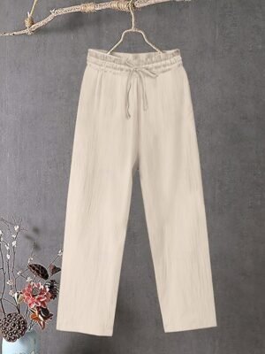 Casual Baggy Plain Drawstring Full Length Chinos - Image 1