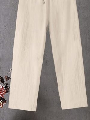 Casual Baggy Plain Drawstring Full Length Chinos - Image 3