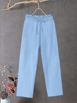 Casual Baggy Plain Drawstring Full Length Chinos - Image 4