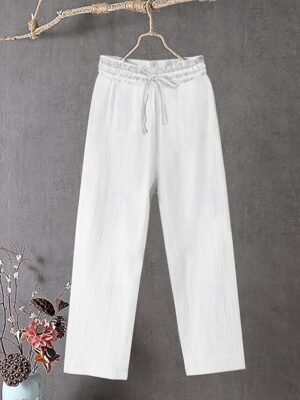 Casual Baggy Plain Drawstring Full Length Chinos - Image 6