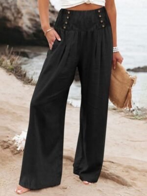 Casual Baggy Solid High Waist Full Length Chinos - Image 5