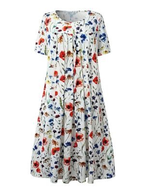 Casual Basic Floral Crew Neck Short Sleeve Midi Dress - Image 6