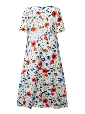 Casual Basic Floral Crew Neck Short Sleeve Midi Dress - Image 7