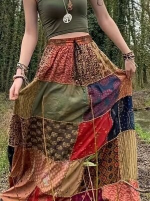 Casual Boho Floral Mid Rise Maxi Skirt - Image 1
