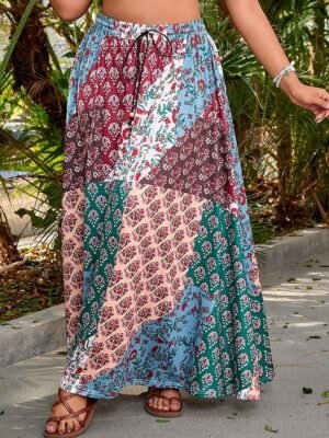 Casual Boho Floral Mid Rise Maxi Skirt - Image 2