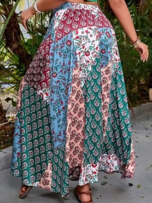 Casual Boho Floral Mid Rise Maxi Skirt - Image 3