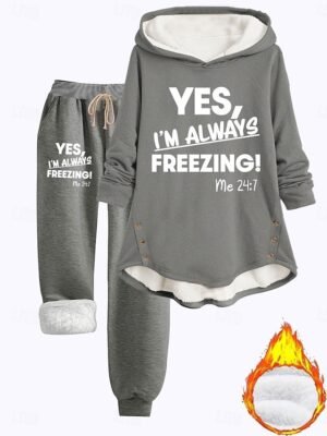 Casual Cozy Phrase Print Hooded Long Sleeve Loungewear Set - Image 7