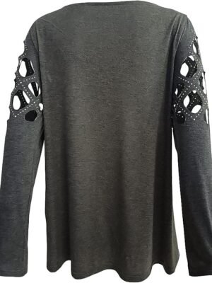 Casual Flowing Plain V Neck Off Shoulder Long Sleeve Regular Tunic - Image 9