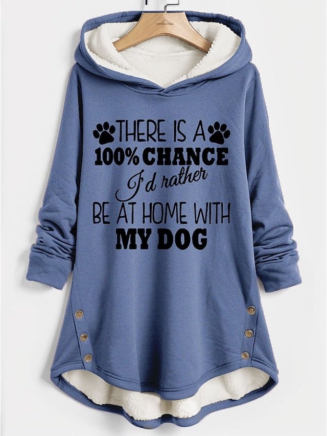 Casual Fuzzy Letter Print Button Long Sleeve Hoodie - Image 1