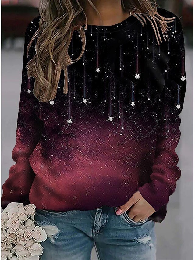 Casual Graphic Basic Round Neck Long Sleeve Pullover - Image 1