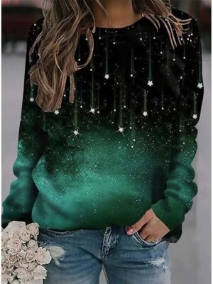 Casual Graphic Basic Round Neck Long Sleeve Pullover - Image 3