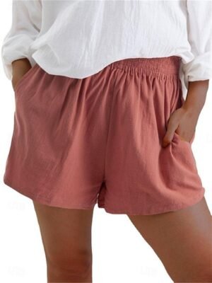 Casual High Waist Plain Elastic Drawstring Shorts - Image 1