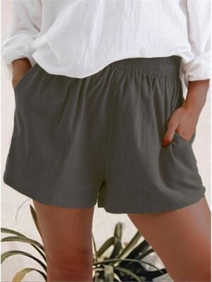 Casual High Waist Plain Elastic Drawstring Shorts - Image 4