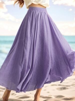 Casual High Waist Solid Maxi Skirt - Image 4