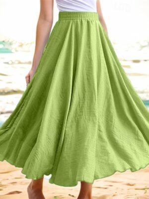Casual High Waist Solid Maxi Skirt - Image 5