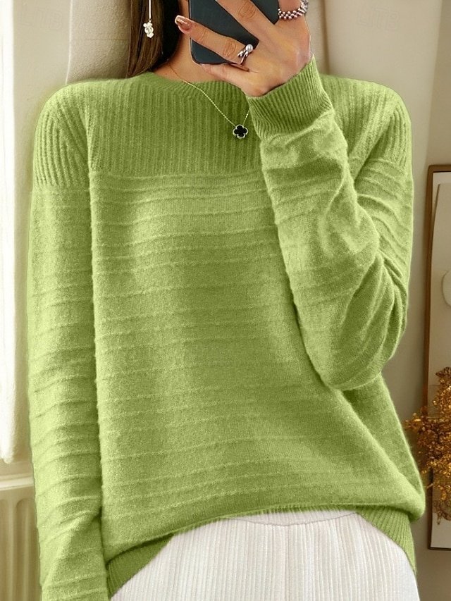 Casual Knit Pure Colour Crew Neck Long Sleeve Jumper - Image 1