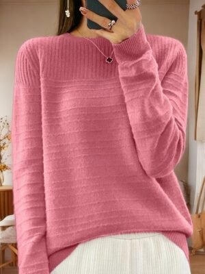 Casual Knit Pure Colour Crew Neck Long Sleeve Jumper - Image 3