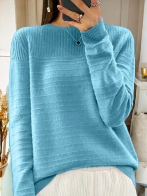 Casual Knit Pure Colour Crew Neck Long Sleeve Jumper - Image 4