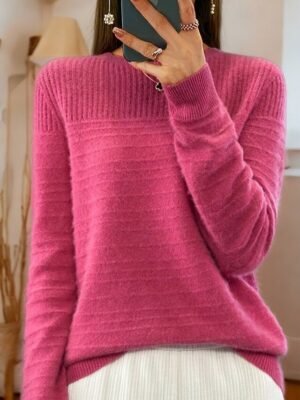 Casual Knit Pure Colour Crew Neck Long Sleeve Jumper - Image 5
