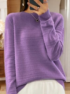 Casual Knit Pure Colour Crew Neck Long Sleeve Jumper - Image 7