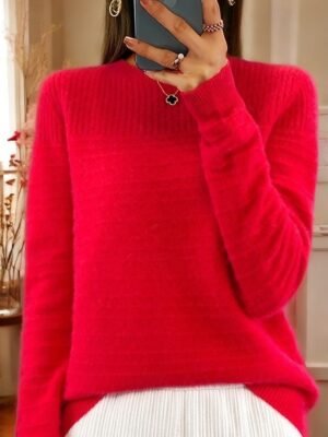 Casual Knit Pure Colour Crew Neck Long Sleeve Jumper - Image 9