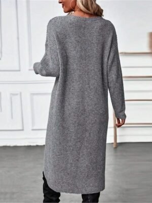 Casual Long Sleeve Pure Colour Crew Neck Sweater Dress - Image 2