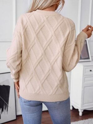 Casual Long Solid Colour Crew Neck Long Sleeve Knitted Top - Image 3