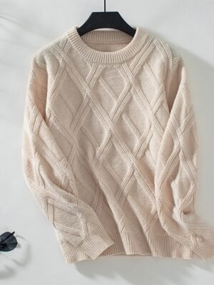 Casual Long Solid Colour Crew Neck Long Sleeve Knitted Top - Image 4