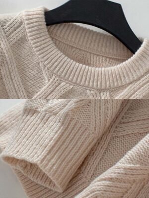 Casual Long Solid Colour Crew Neck Long Sleeve Knitted Top - Image 6