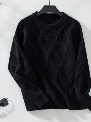 Casual Long Solid Colour Crew Neck Long Sleeve Knitted Top - Image 8