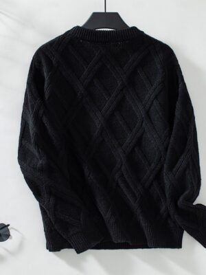 Casual Long Solid Colour Crew Neck Long Sleeve Knitted Top - Image 9