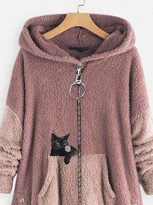 Casual Loose Animal V Wire Long Sleeve Regular Teddy Coat - Image 8