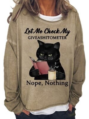 Casual Loose Cat Print Round Neck Long Sleeve Top - Image 3