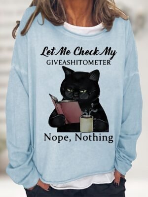 Casual Loose Cat Print Round Neck Long Sleeve Top - Image 7