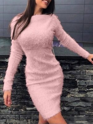 Casual Loose Colour Block Crew Neck Long Sleeve Mini Dress - Image 1