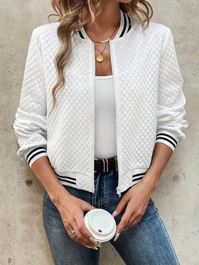 Casual Loose Fit Colour Block Zipper Long Sleeve Jacket - Image 1