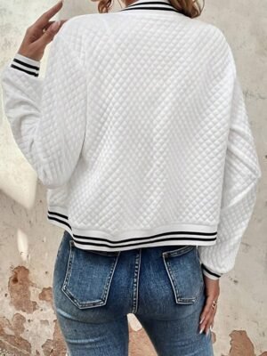 Casual Loose Fit Colour Block Zipper Long Sleeve Jacket - Image 2