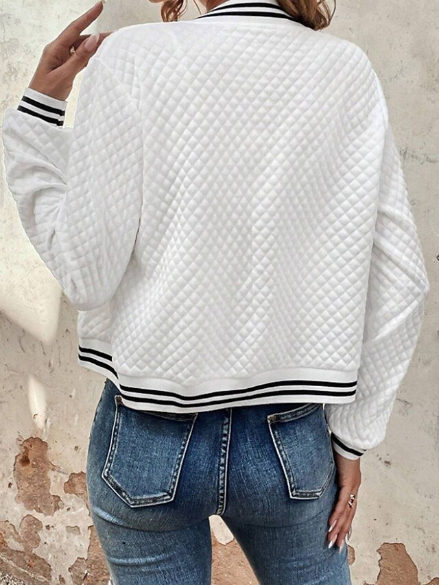 Casual Loose Fit Colour Block Zipper Long Sleeve Jacket - Image 2