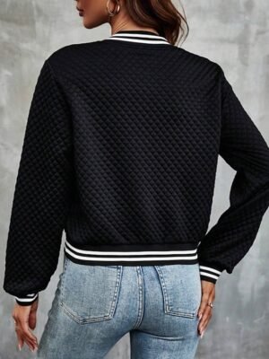 Casual Loose Fit Colour Block Zipper Long Sleeve Jacket - Image 4