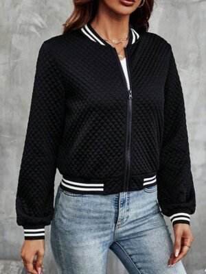 Casual Loose Fit Colour Block Zipper Long Sleeve Jacket - Image 5