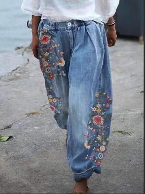 Casual Loose Floral Mid Waist Full Length Joggers - Image 1