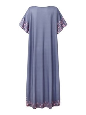 Casual Loose Floral V Neck Short Sleeve Maxi Dress - Image 6