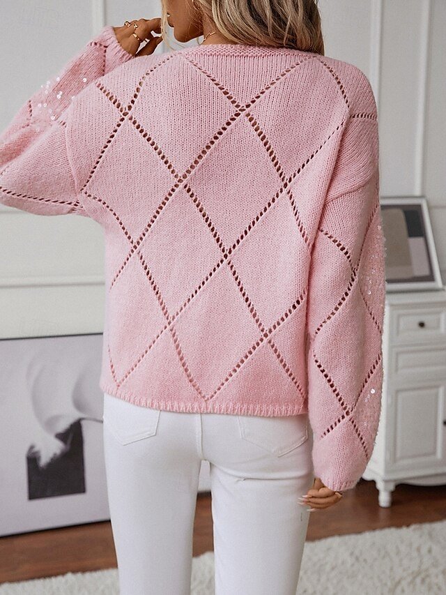 Casual Loose Geometric Crew Long Sleeve Sweater - Image 2