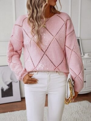 Casual Loose Geometric Crew Long Sleeve Sweater - Image 3