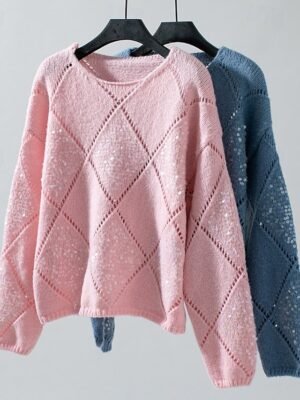 Casual Loose Geometric Crew Long Sleeve Sweater - Image 5
