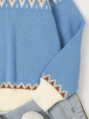 Casual Loose Geometric Crew Neck Long Sleeve Outdoor Sweater - Image 5